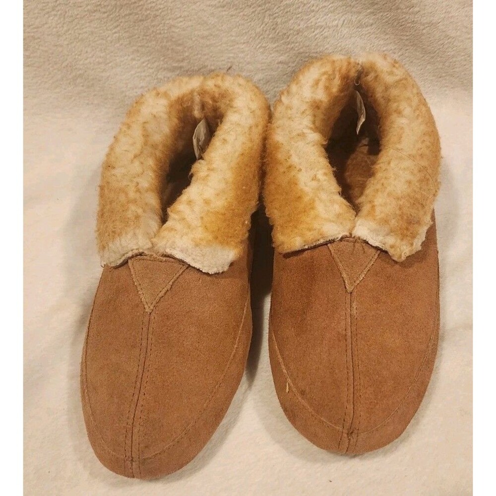 Guide Gear Womens Wool Roll Bootie Slippers Suede Cinnamon Brown Sz 9